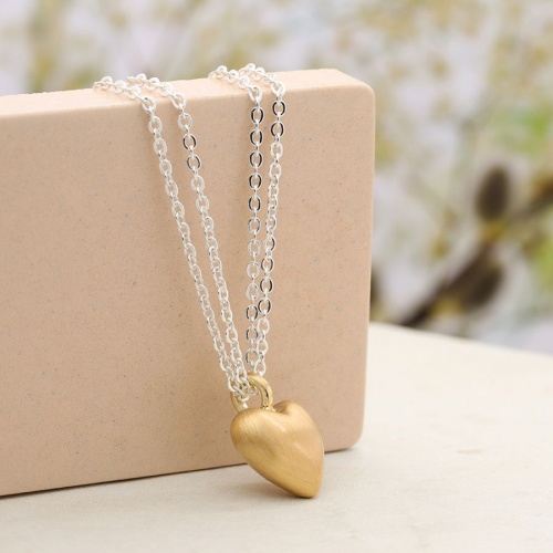 Silver Plated Double Chain Necklace with Brushed Golden Heart by Peace of Mind